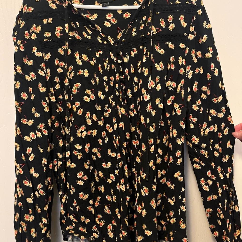 torrid Black Floral Lace-Trim Peasant Blouse